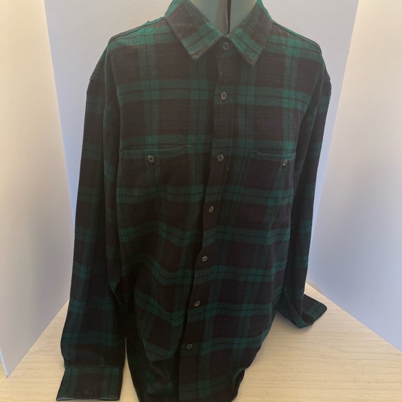 Eddie Bauer Men's Plaid Flannel Button Down Shirt Size L Blue Green. - Picture 6 of 11